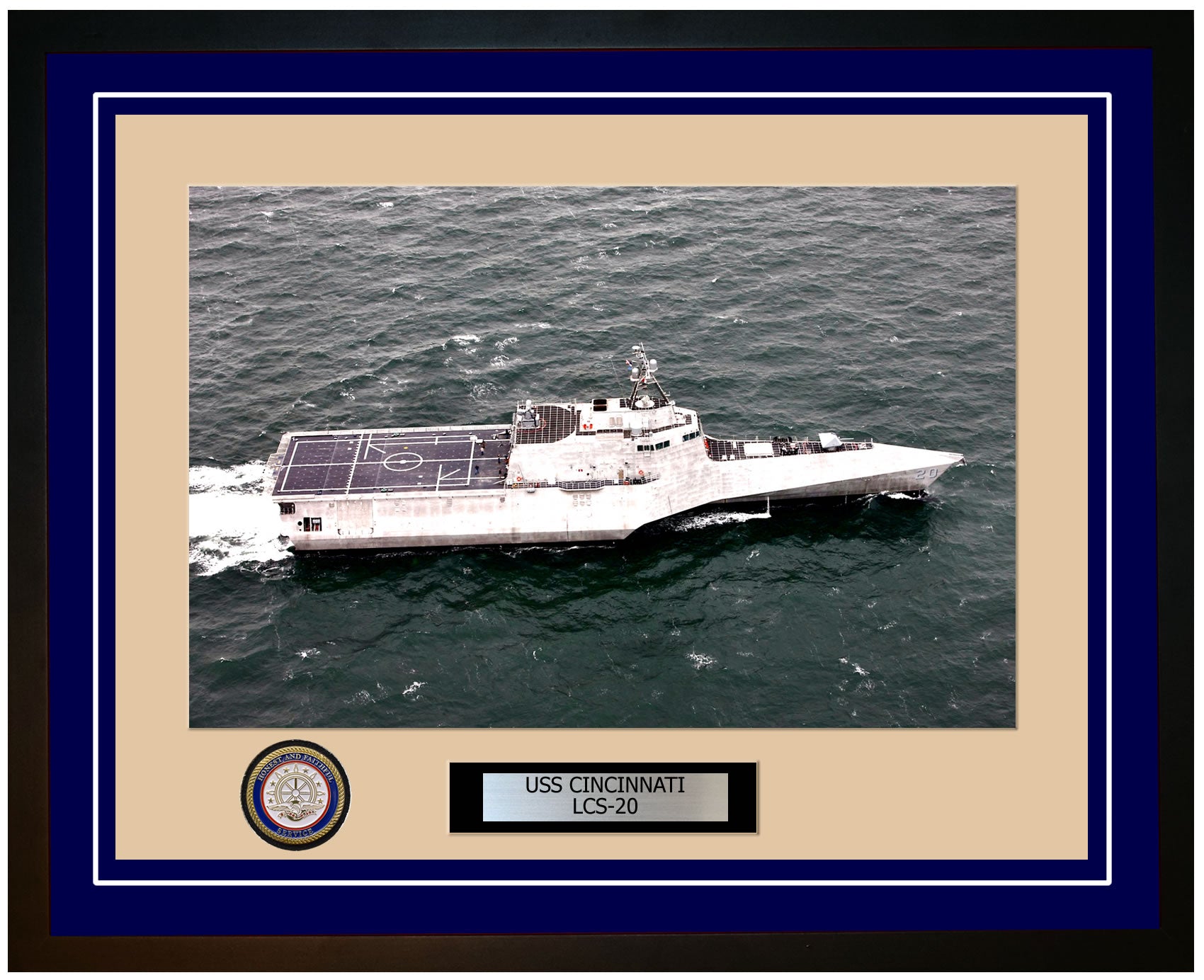 USS Cincinnati LCS-20 Framed Navy Ship Photo Blue