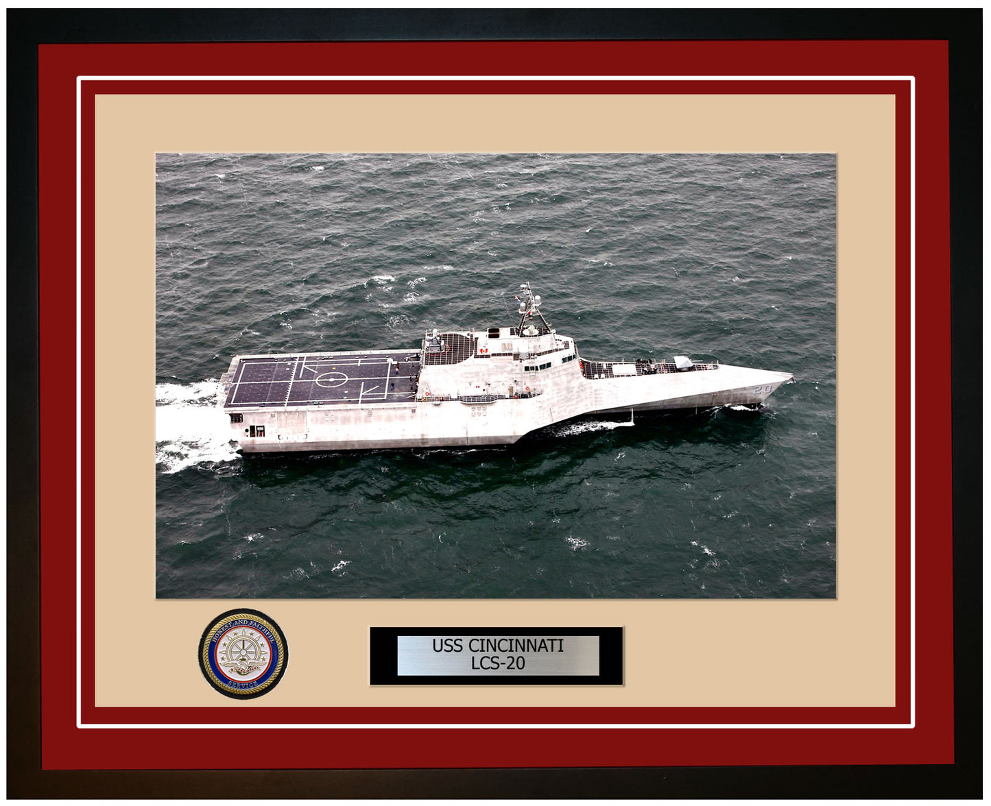 USS Cincinnati LCS-20 Framed Navy Ship Photo Burgundy