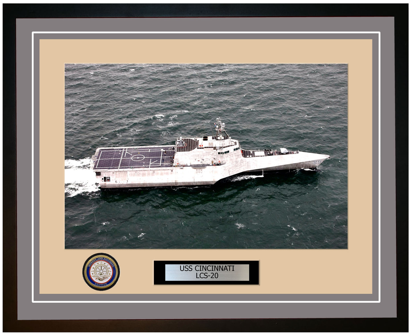 USS Cincinnati LCS-20 Framed Navy Ship Photo Grey