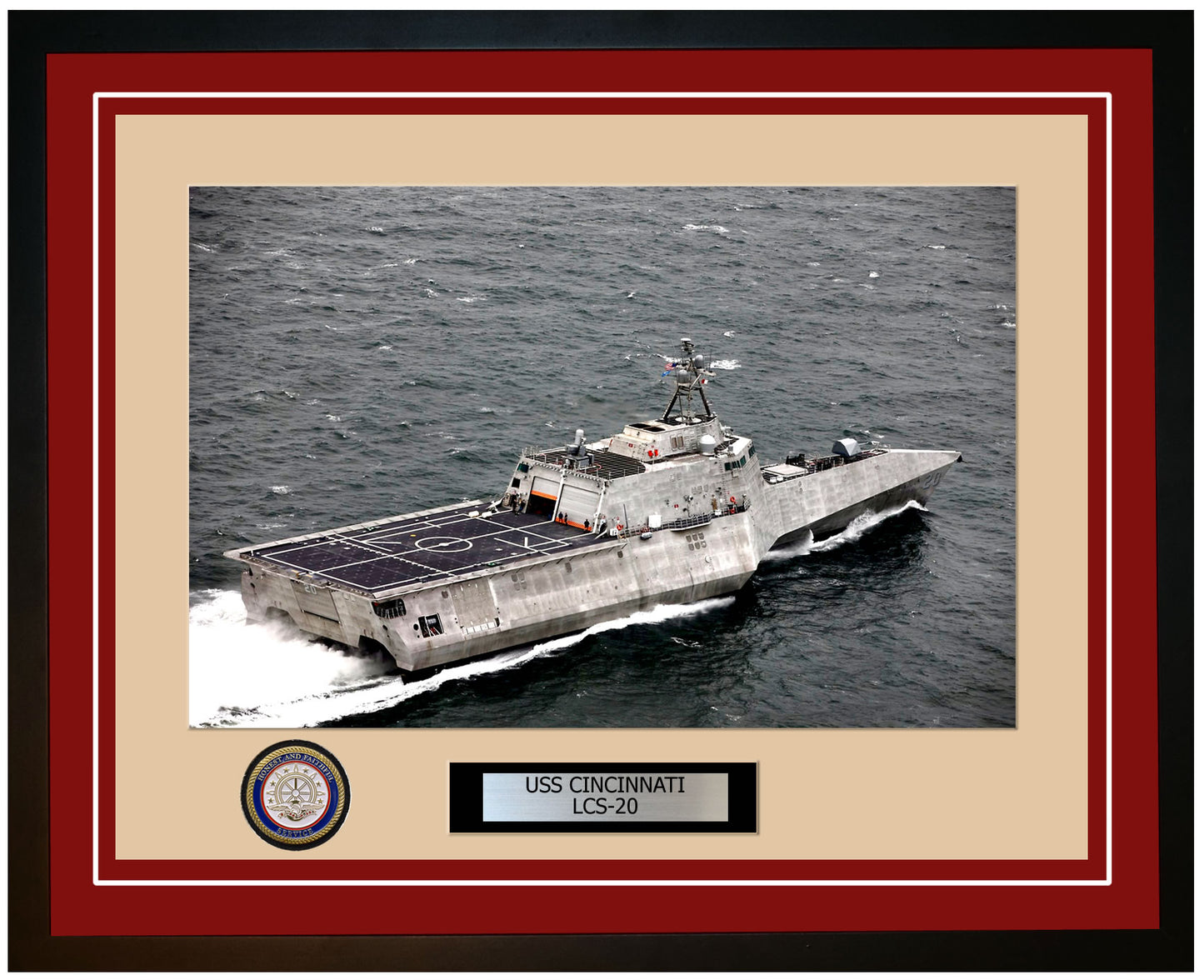 USS Cincinnati LCS-20 Framed Navy Ship Photo Burgundy