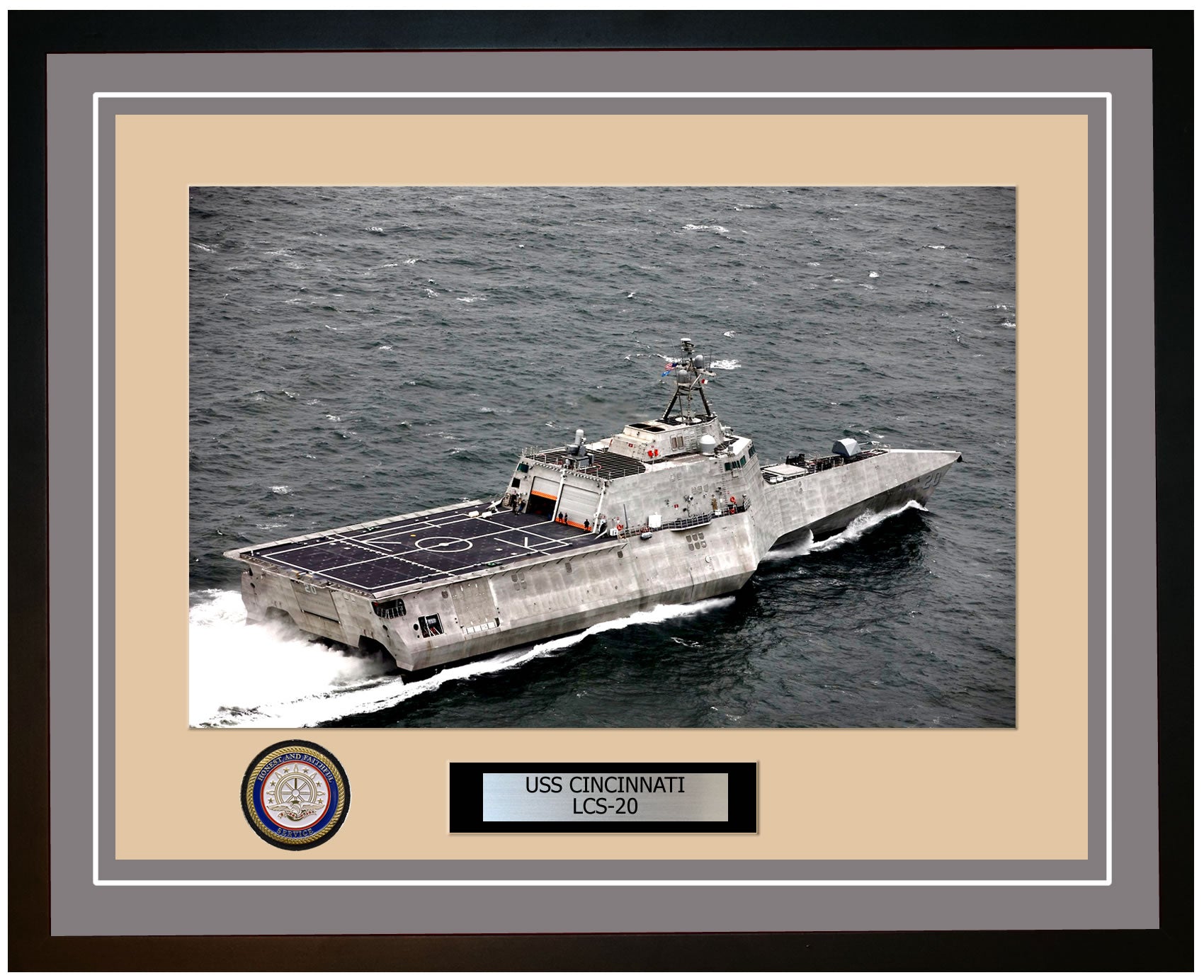 USS Cincinnati LCS-20 Framed Navy Ship Photo Grey