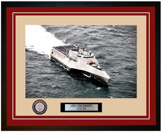 USS Cincinnati LCS-20 Framed Navy Ship Photo Burgundy