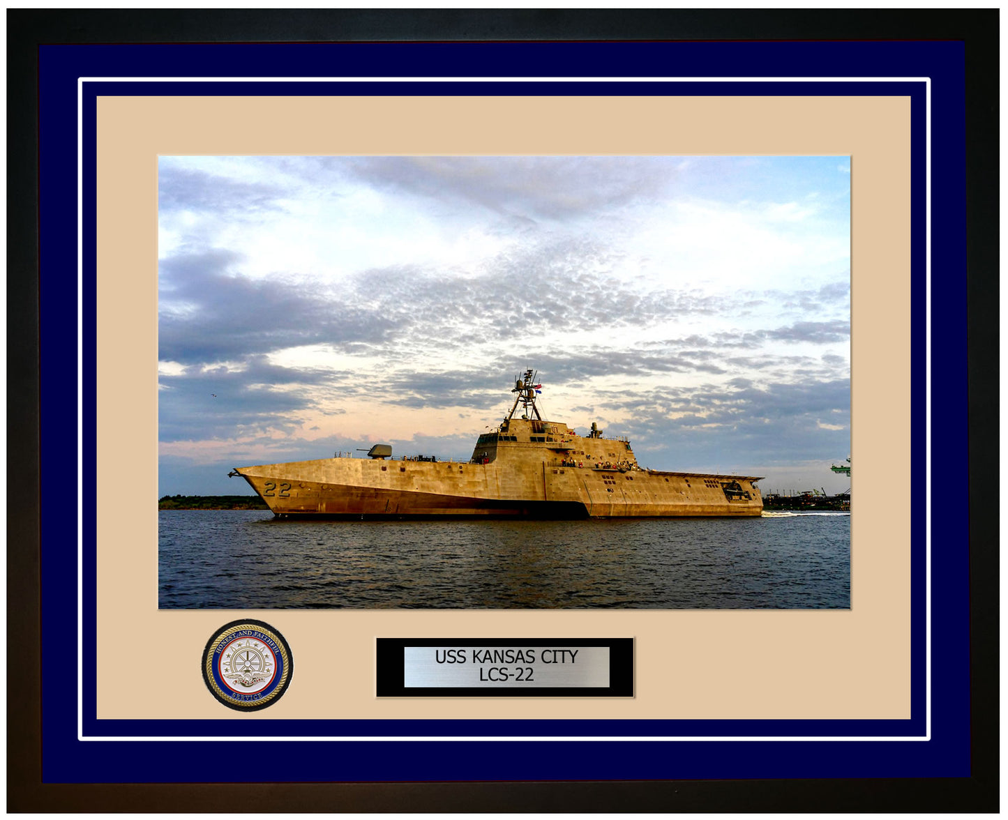 USS Kansas City LCS-22 Framed Navy Ship Photo Blue