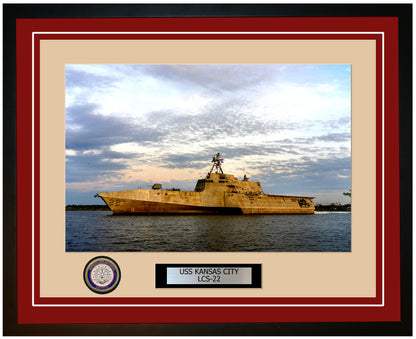 USS Kansas City LCS-22 Framed Navy Ship Photo Burgundy