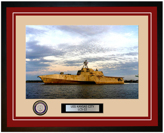 USS Kansas City LCS-22 Framed Navy Ship Photo Burgundy