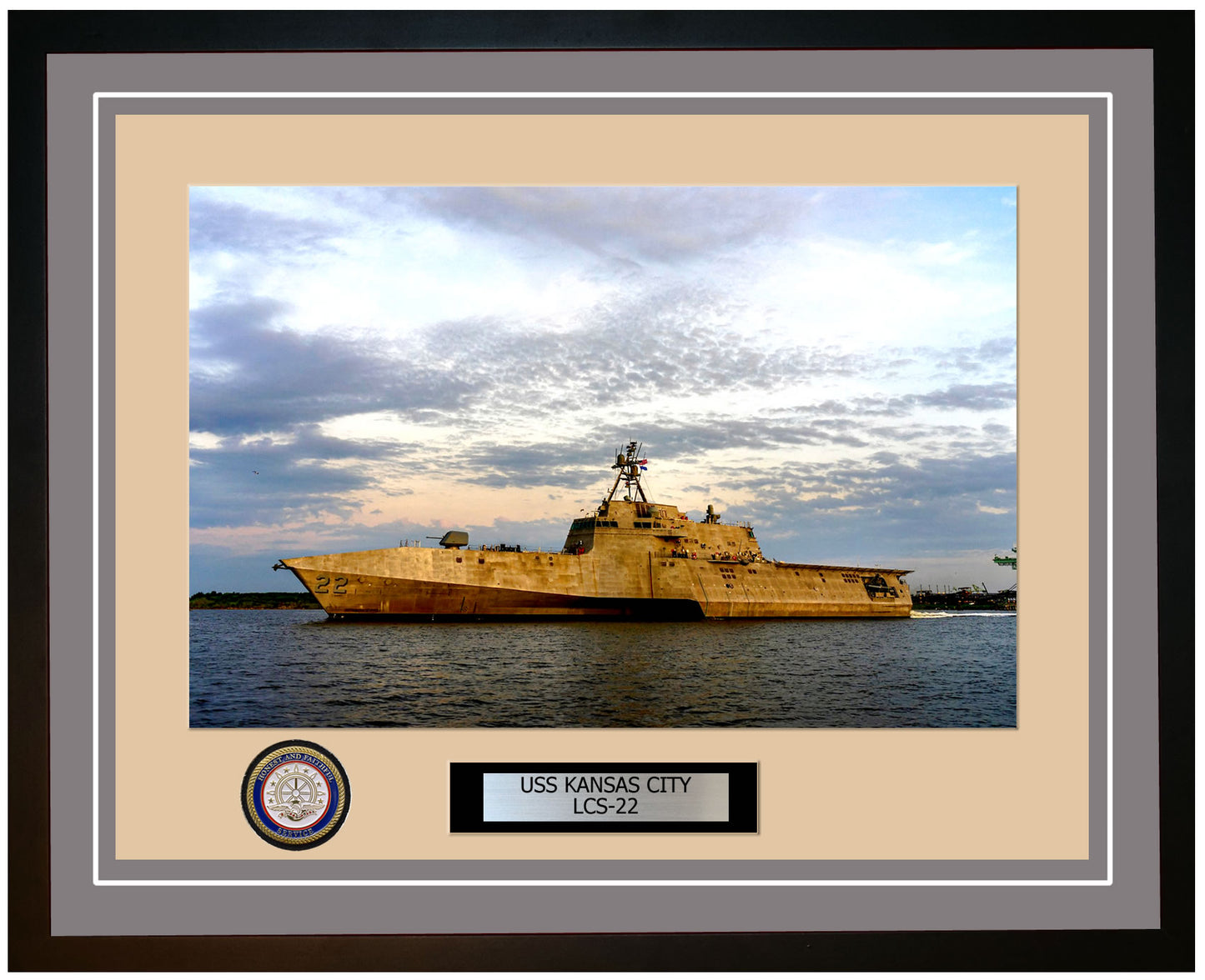 USS Kansas City LCS-22 Framed Navy Ship Photo Grey