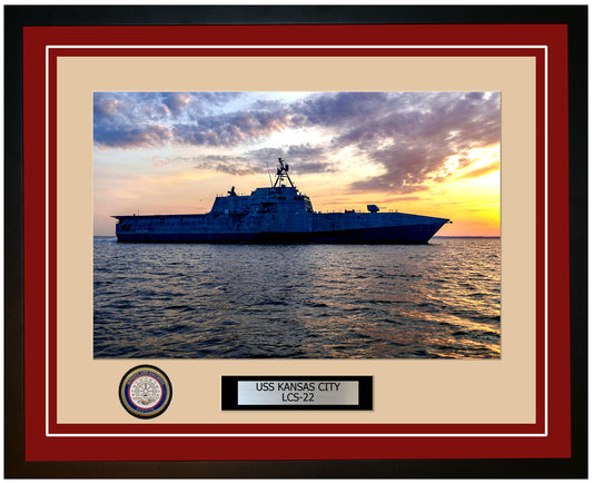 USS Kansas City LCS-22 Framed Navy Ship Photo Burgundy