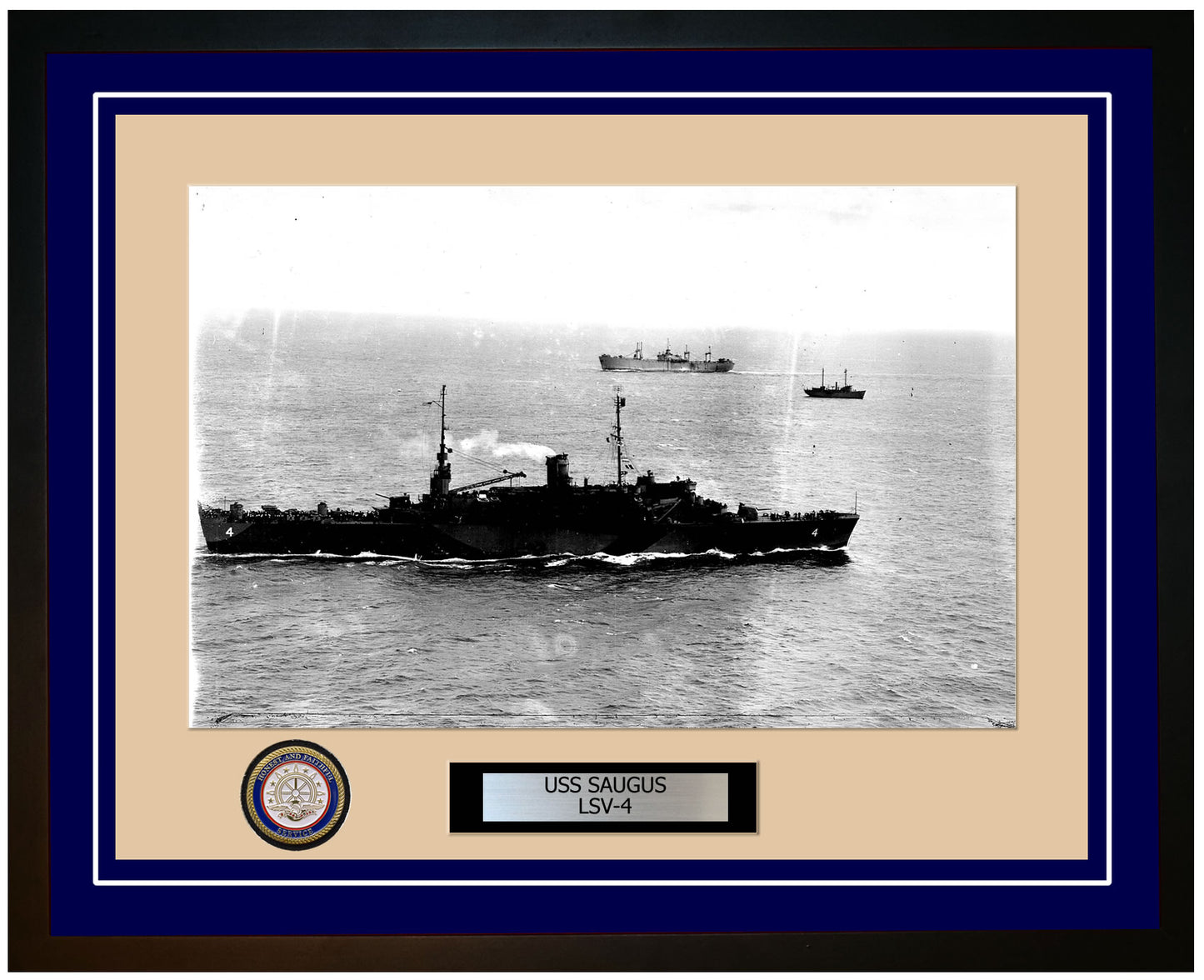 USS Saugus LSV-4 Framed Navy Ship Photo Blue