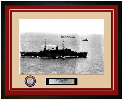 USS Saugus LSV-4 Framed Navy Ship Photo Burgundy