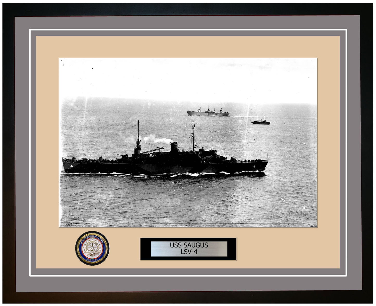 USS Saugus LSV-4 Framed Navy Ship Photo Grey