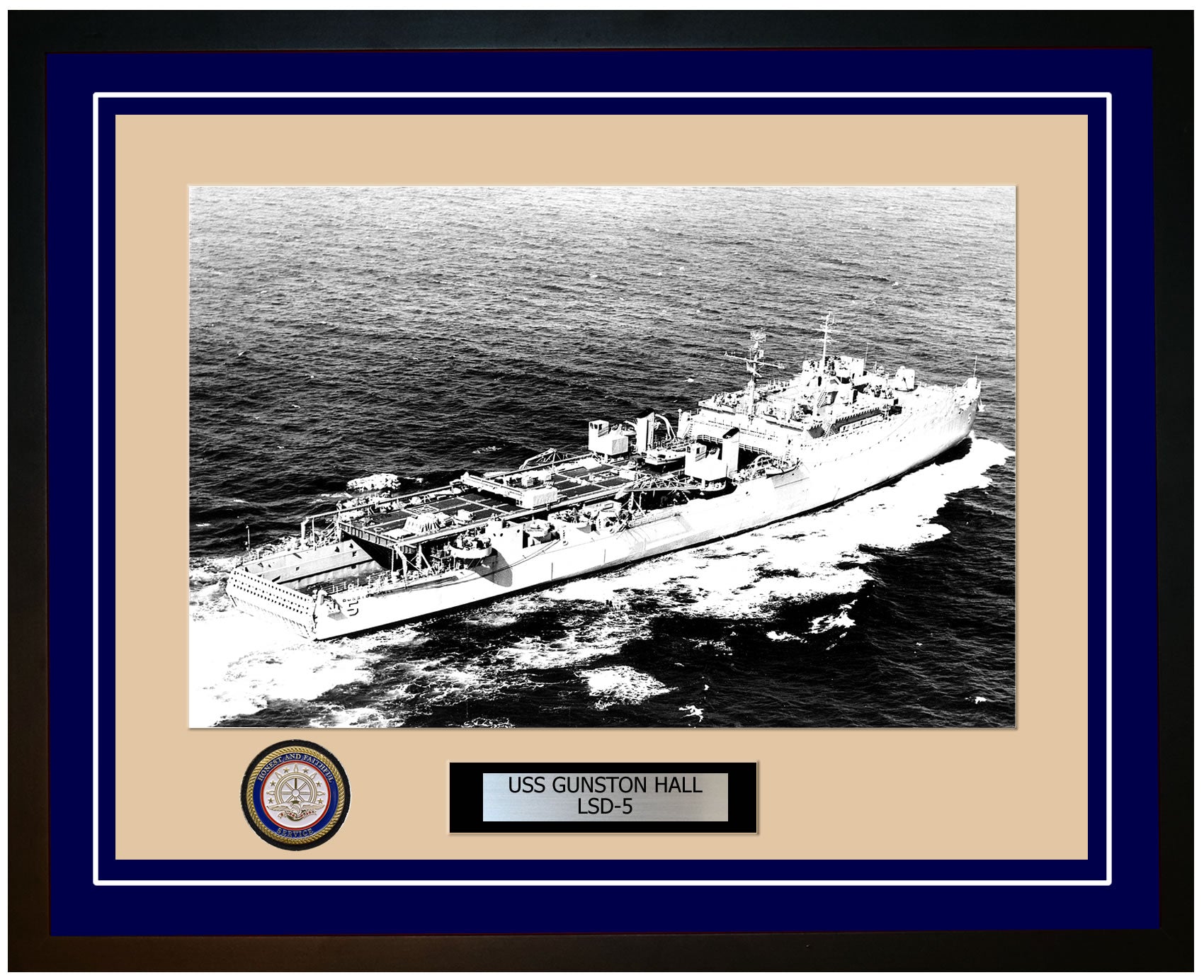 USS Gunston Hall LSD-5 Framed Navy Ship Photo Blue