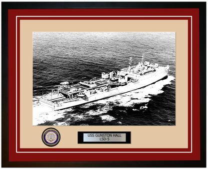 USS Gunston Hall LSD-5 Framed Navy Ship Photo Burgundy