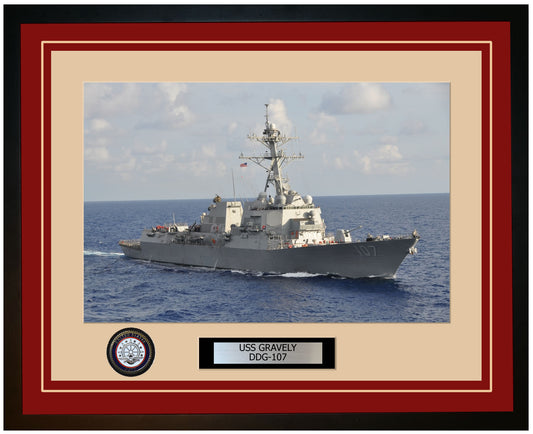 USS GRAVELY DDG-107 Framed Navy Ship Photo Burgundy