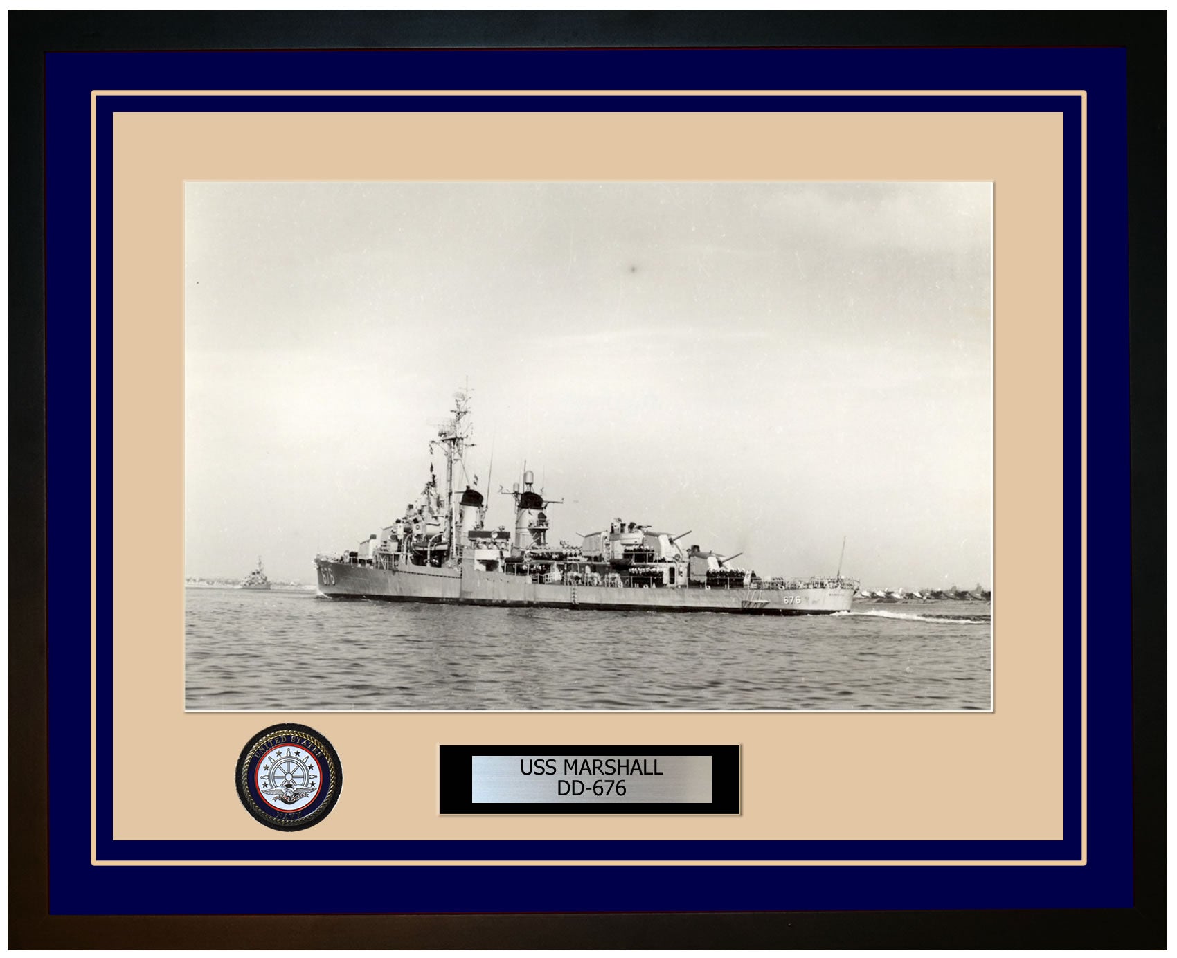 USS MARSHALL DD-676 Framed Navy Ship Photo Blue