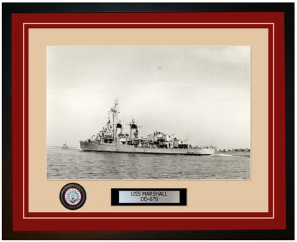 USS MARSHALL DD-676 Framed Navy Ship Photo Burgundy