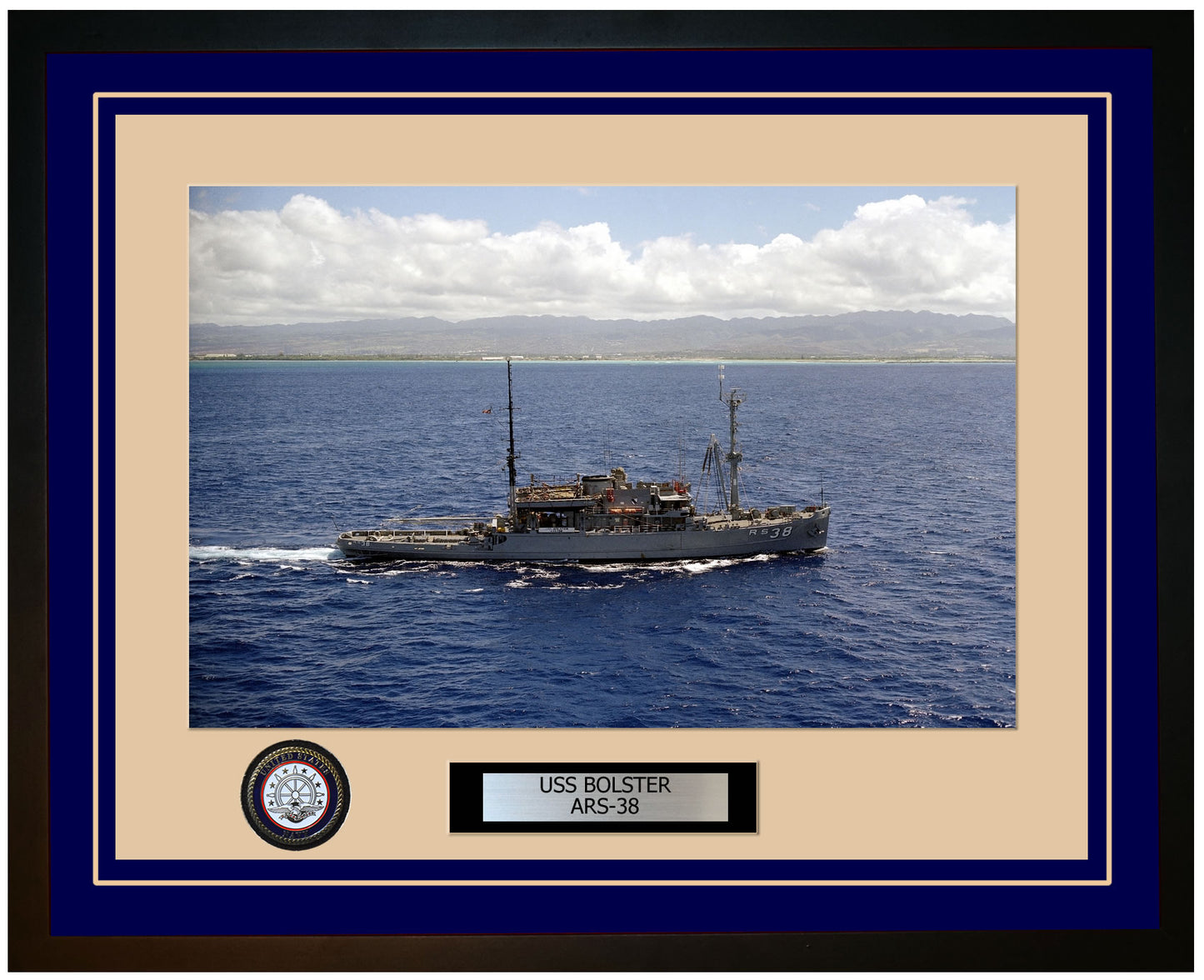 USS BOLSTER ARS-38 Framed Navy Ship Photo Blue