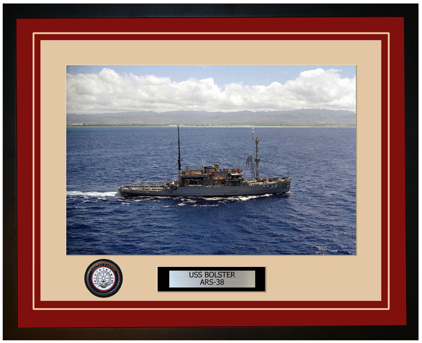 USS BOLSTER ARS-38 Framed Navy Ship Photo Burgundy