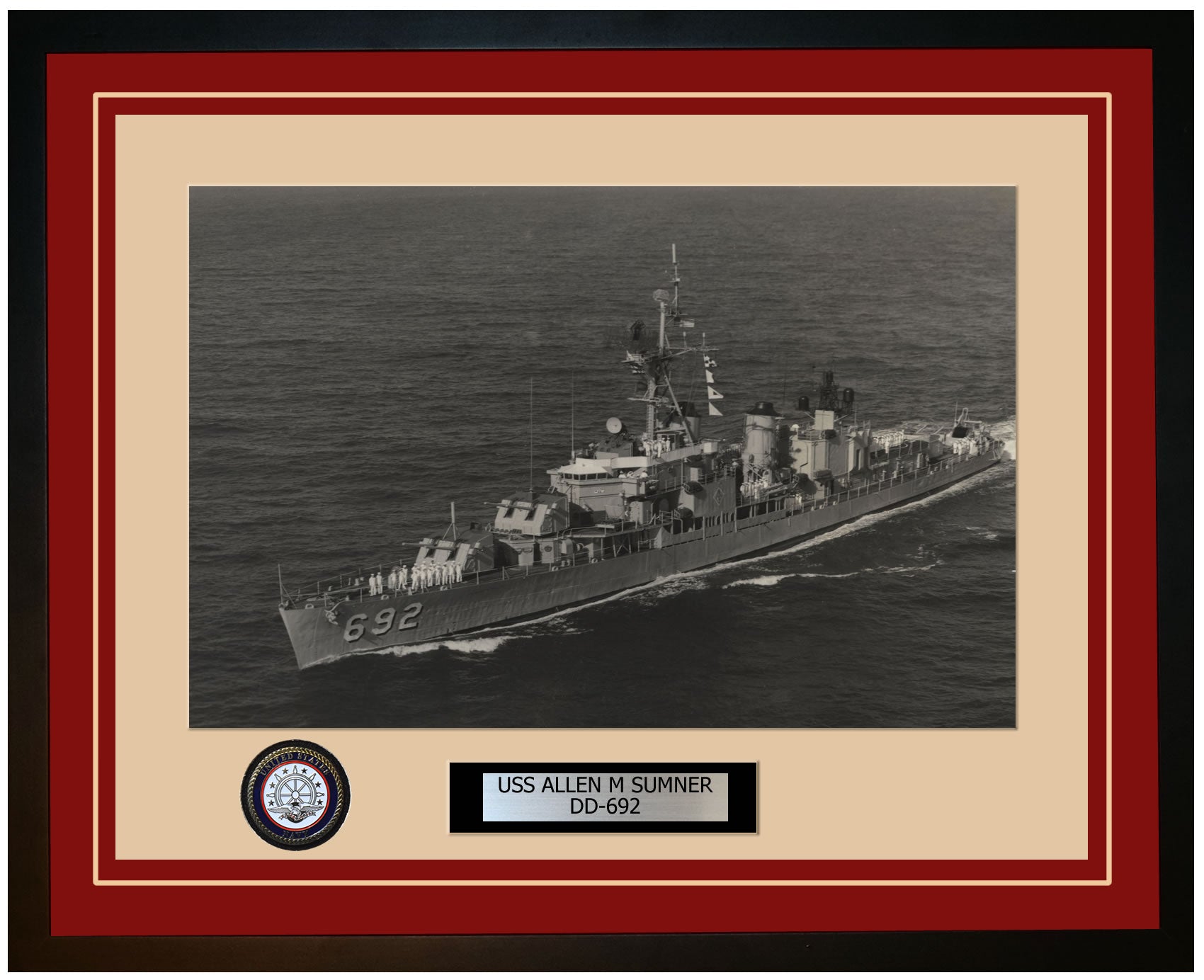 USS ALLEN M SUMNER DD-692 Framed Navy Ship Photo Burgundy