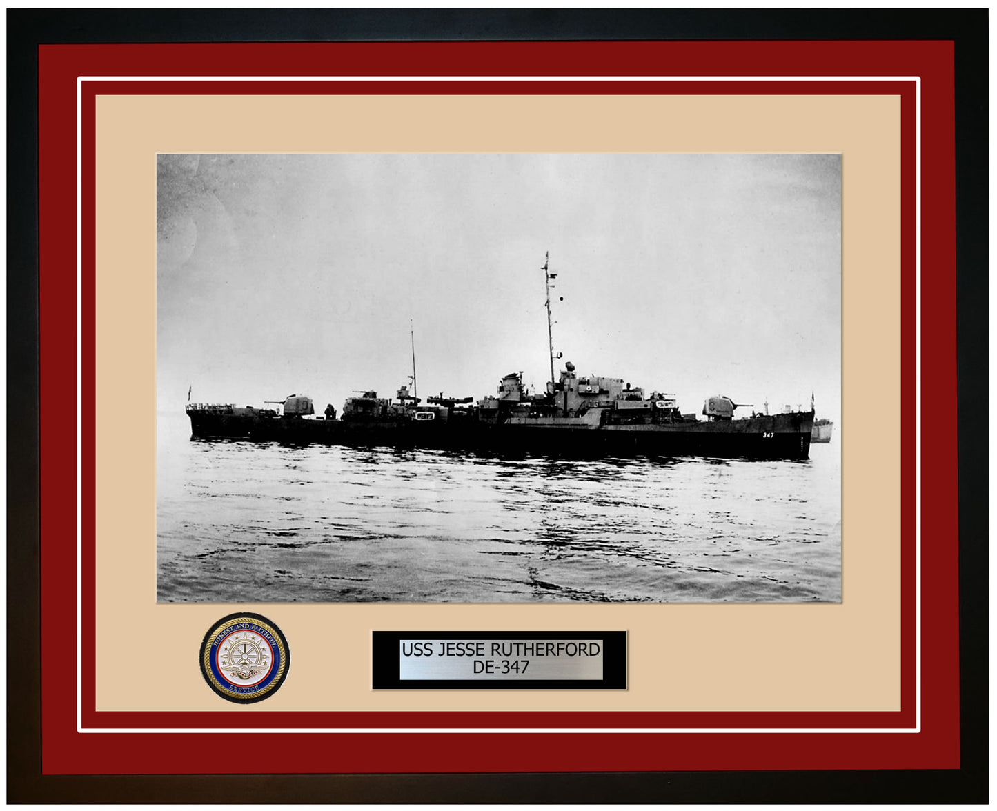 USS Jesse Rutherford DE-347 Framed Navy Ship Photo Burgundy