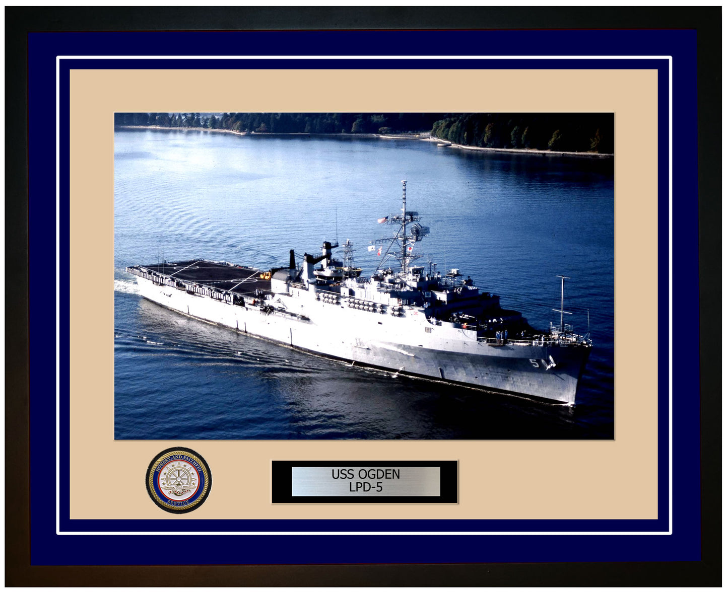 USS Ogden LPD-5 Framed Navy Ship Photo Blue