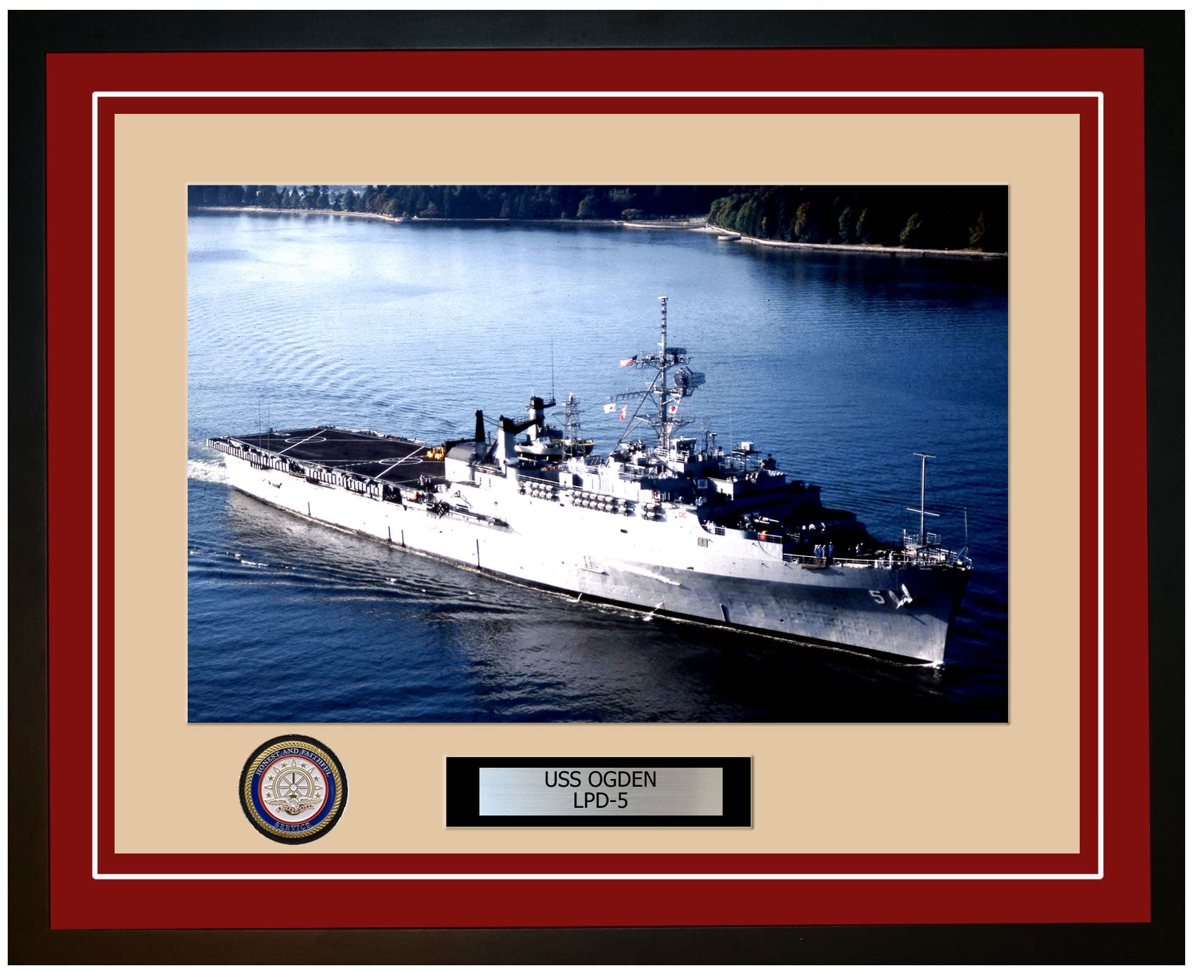 USS Ogden LPD-5 Framed Navy Ship Photo Burgundy