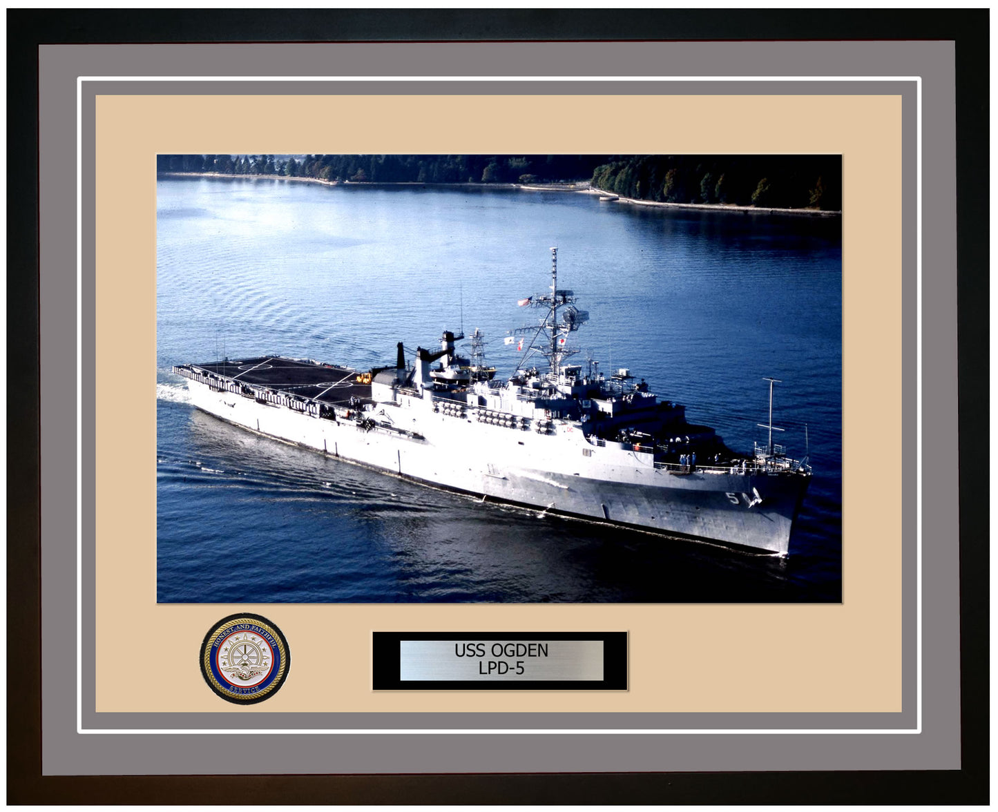 USS Ogden LPD-5 Framed Navy Ship Photo Grey