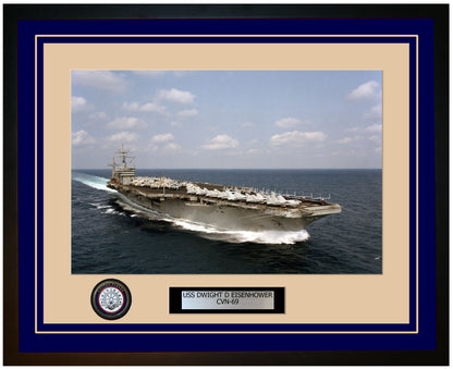 USS DWIGHT D EISENHOWER CVN-69 Framed Navy Ship Photo Blue