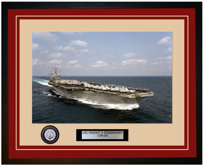 USS DWIGHT D EISENHOWER CVN-69 Framed Navy Ship Photo Burgundy