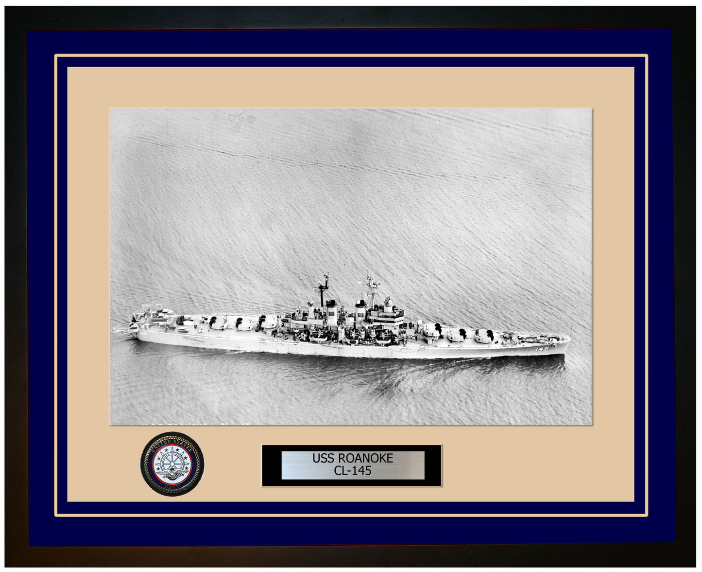 USS ROANOKE CL-145 Framed Navy Ship Photo Blue