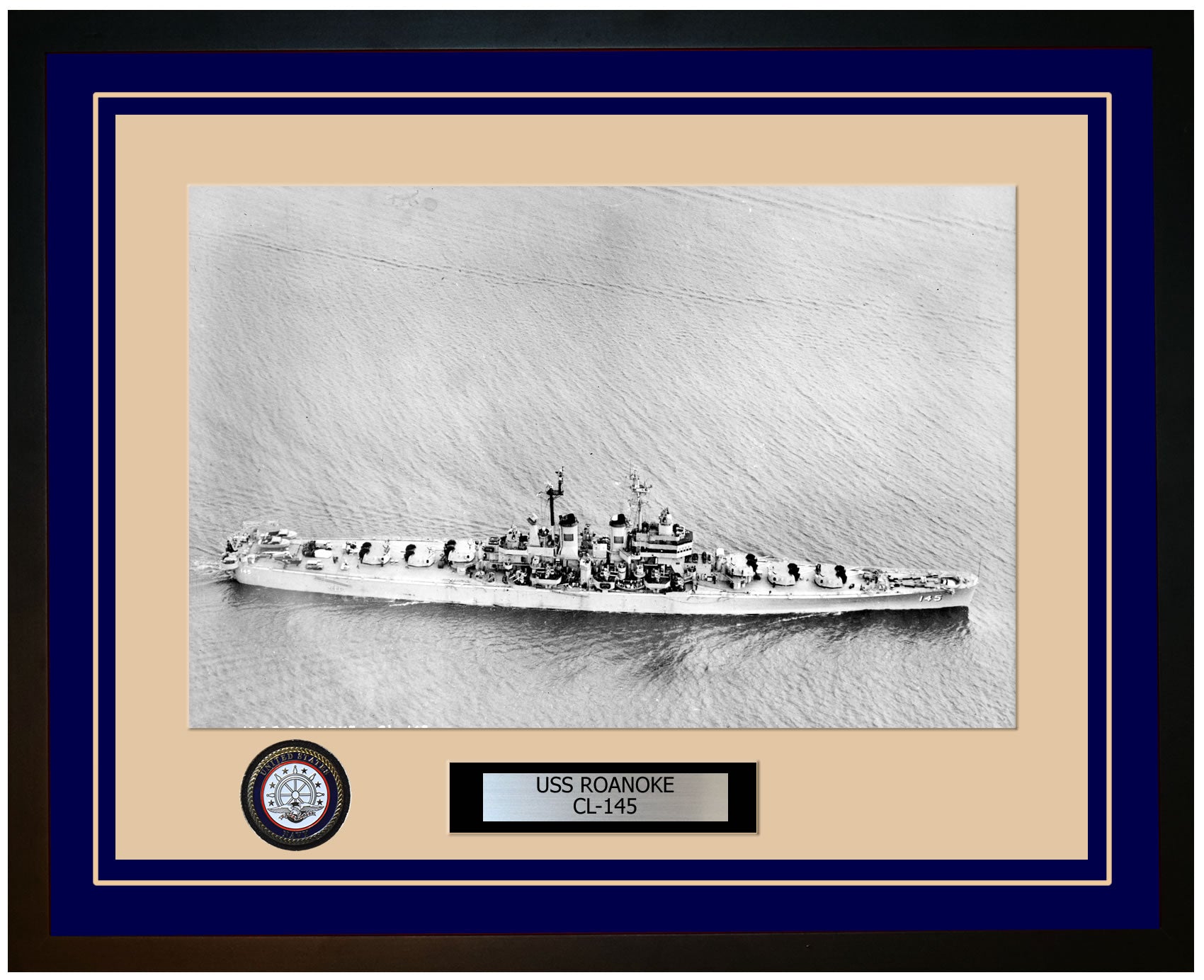 USS ROANOKE CL-145 Framed Navy Ship Photo Blue