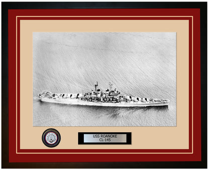 USS ROANOKE CL-145 Framed Navy Ship Photo Burgundy