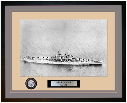 USS ROANOKE CL-145 Framed Navy Ship Photo Grey