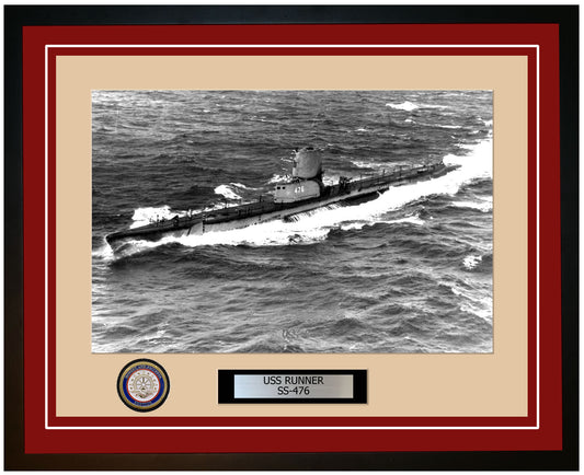 USS Runner SS-476 Framed Navy Ship Photo Burgundy