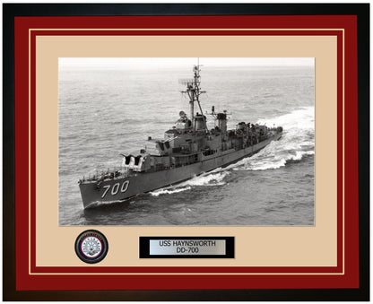 USS HAYNSWORTH DD-700 Framed Navy Ship Photo Burgundy