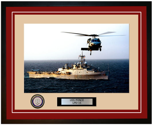 USS Ponce LPD-15 Framed Navy Ship Photo Burgundy