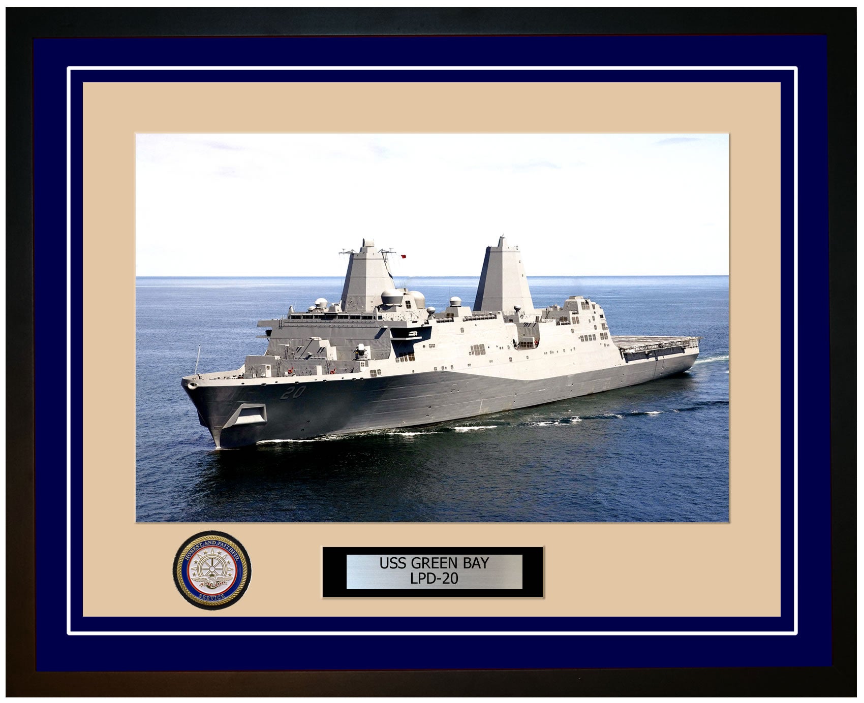 USS Green Bay LPD-20 Framed Navy Ship Photo Blue