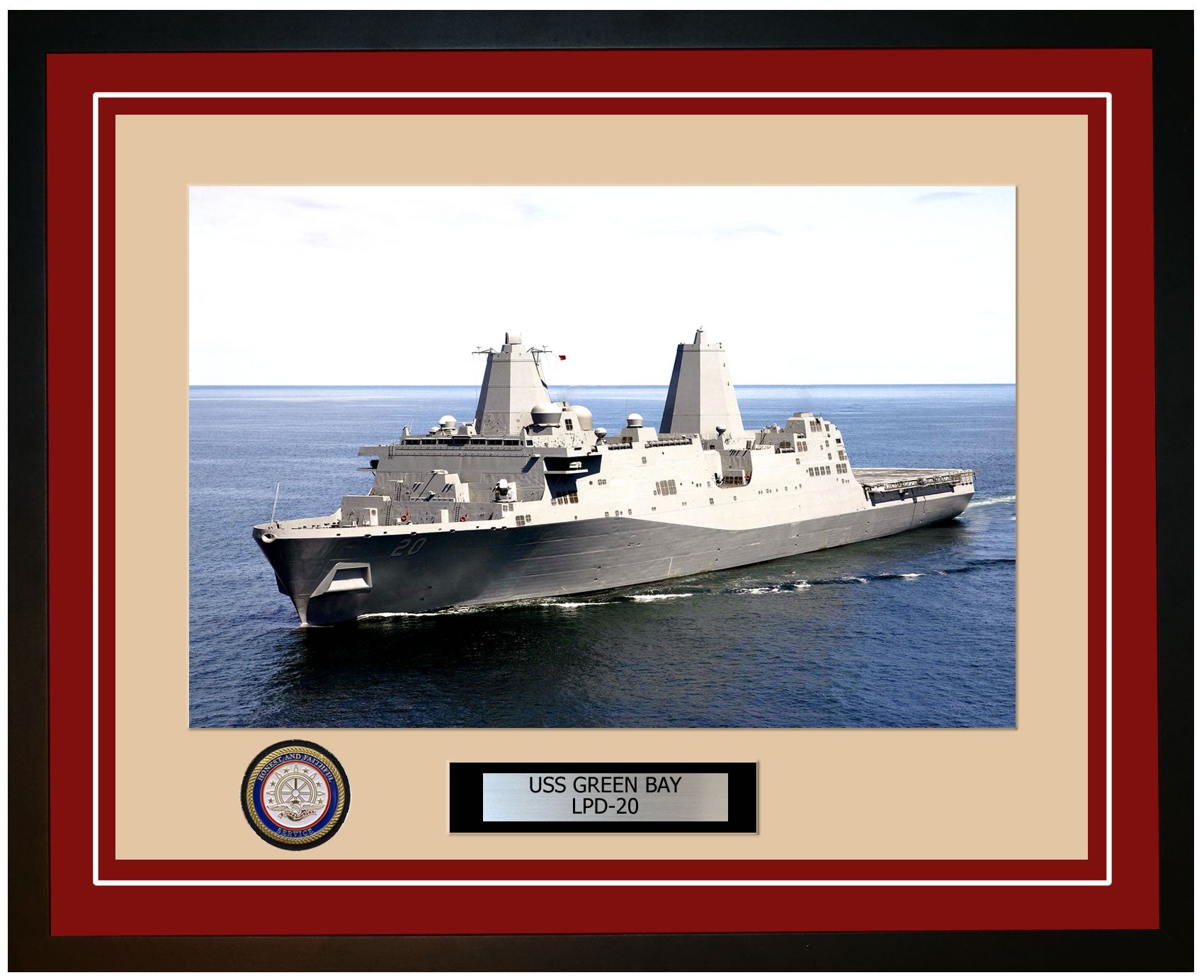 USS Green Bay LPD-20 Framed Navy Ship Photo Burgundy