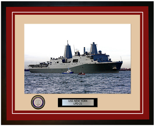 USS New York LPD-21 Framed Navy Ship Photo Burgundy