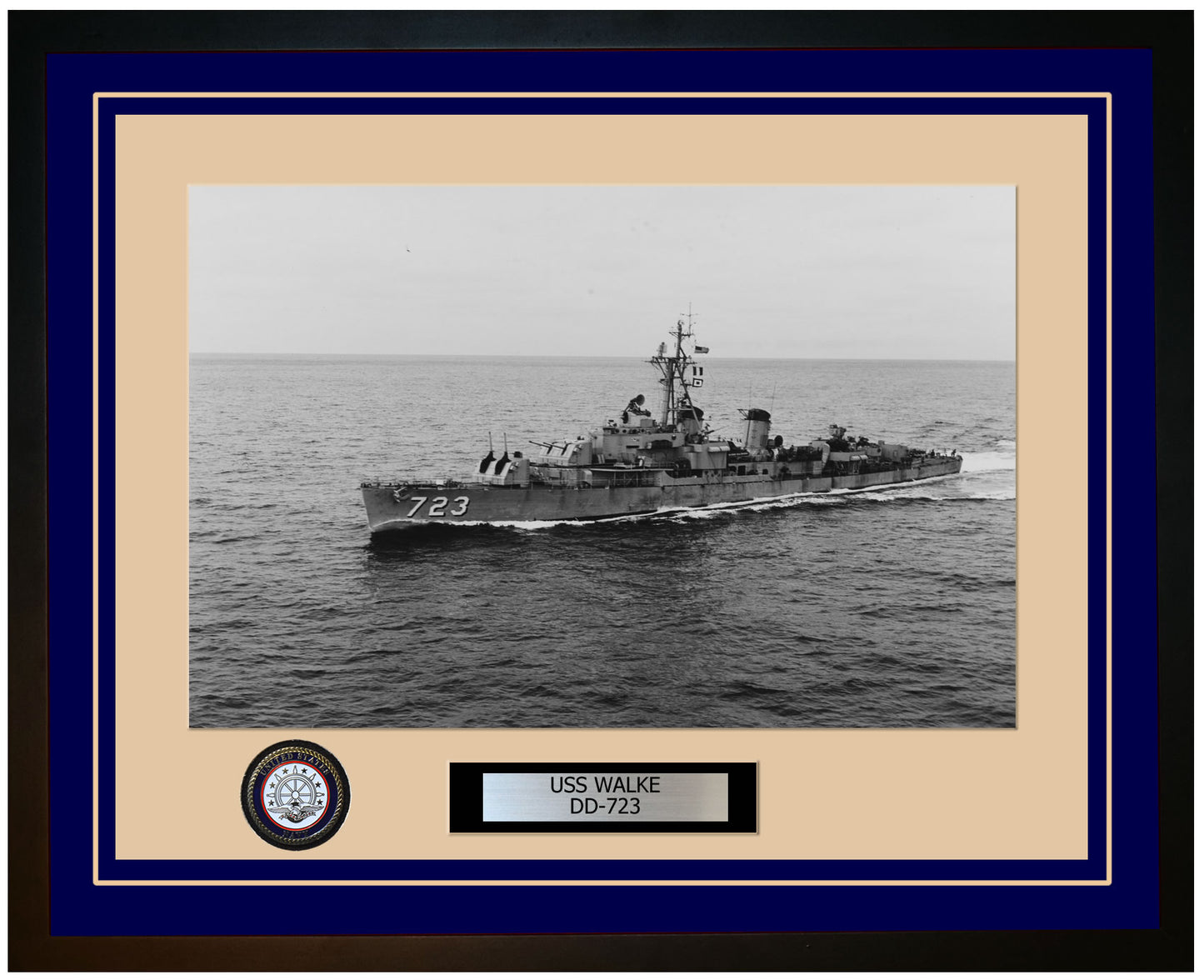 USS WALKE DD-723 Framed Navy Ship Photo Blue