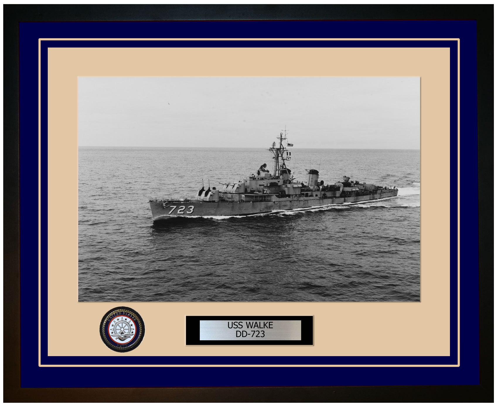 USS WALKE DD-723 Framed Navy Ship Photo Blue