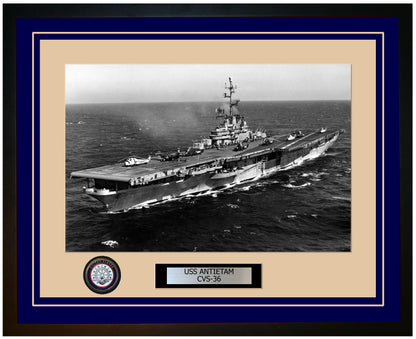 USS ANTIETAM CVS-36 Framed Navy Ship Photo Blue