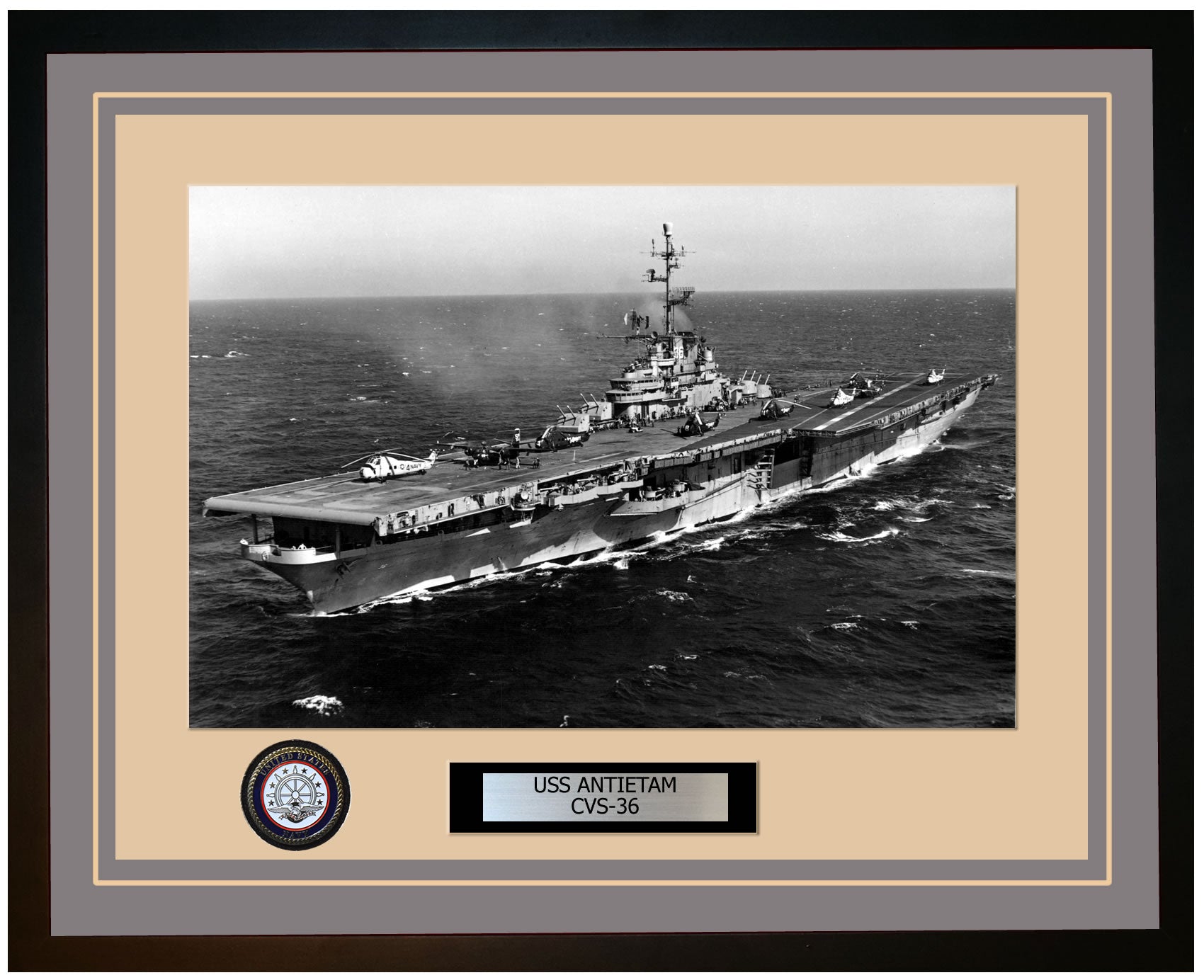 USS ANTIETAM CVS-36 Framed Navy Ship Photo Grey