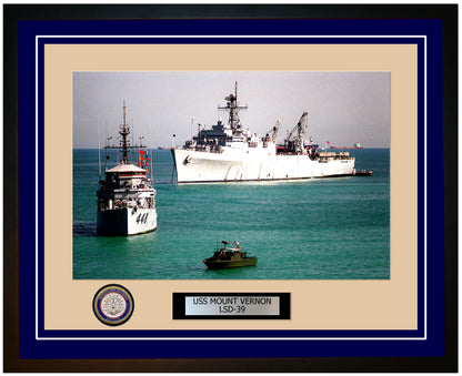 USS Mount Vernon LSD-39 Framed Navy Ship Photo Blue