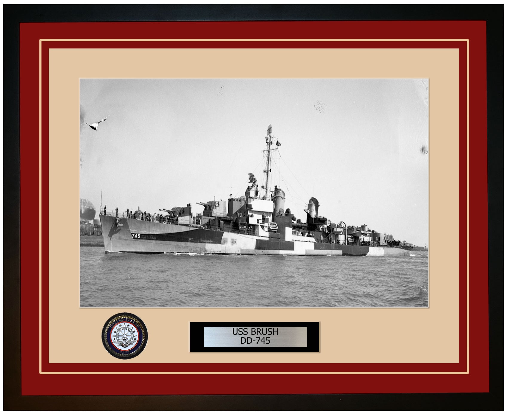 USS BRUSH DD-745 Framed Navy Ship Photo Burgundy – Navy Emporium