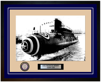 USS Patrick Henry SSBN-599 Framed Navy Ship Photo Blue