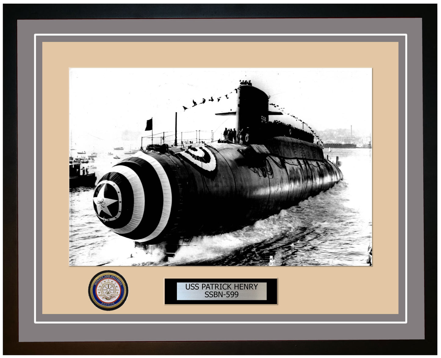 USS Patrick Henry SSBN-599 Framed Navy Ship Photo Grey