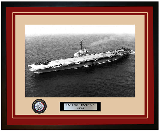 USS LAKE CHAMPLAIN CV-39 Framed Navy Ship Photo Burgundy