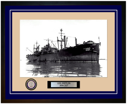 USS Mifflin APA-207 Framed Navy Ship Photo Blue