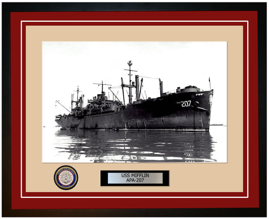 USS Mifflin APA-207 Framed Navy Ship Photo Burgundy