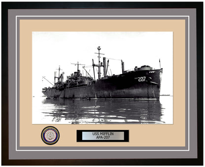 USS Mifflin APA-207 Framed Navy Ship Photo Grey